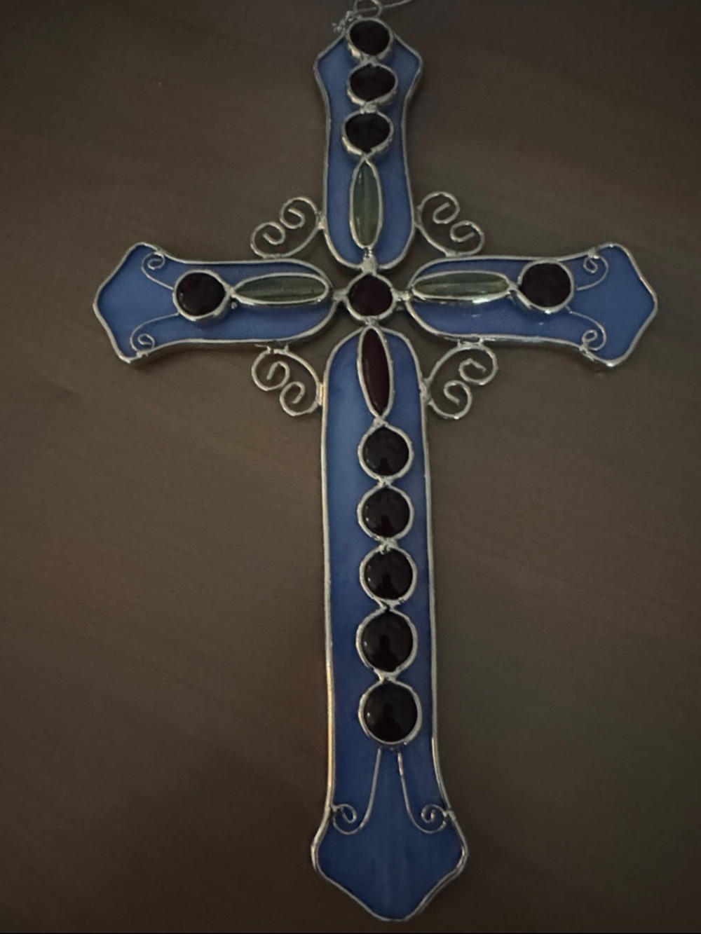 Blue Stained Glass Cross Wall Hanging